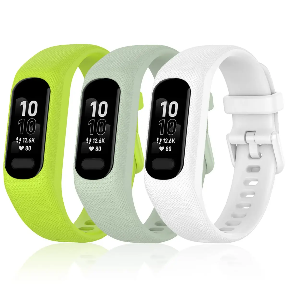 Gheper Soft Silicone Bands Compatible with Garmin Vivosmart 5 Straps 18mm (3 Pack, Lime/Mint/White) - view 2