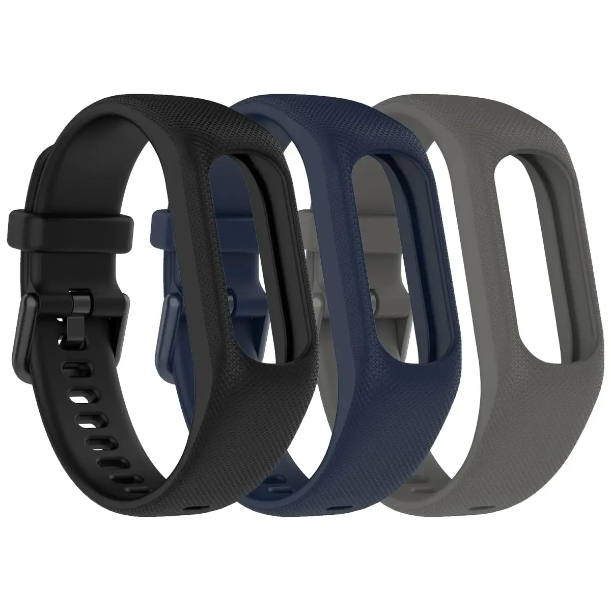 Gheper Soft Silicone Bands Compatible with Garmin Vivosmart 5 Straps 18mm (5.8"-8.5" Wrists) | 3-Pack Replacement Wristbands with Metal Clasp - main product image