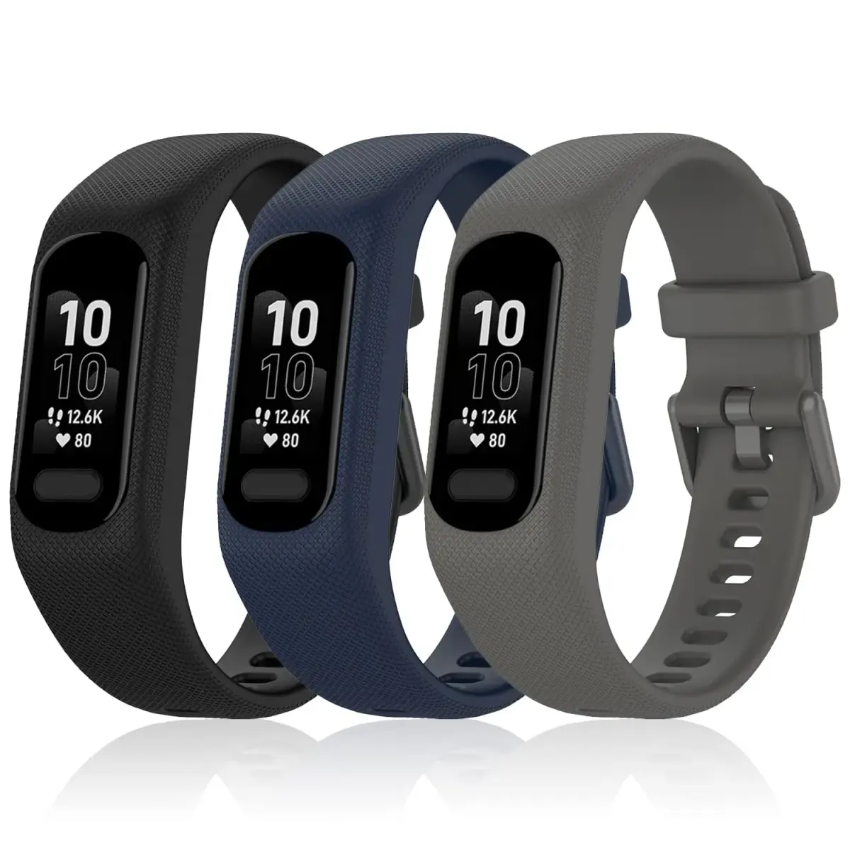 Gheper Soft Silicone Bands Compatible with Garmin Vivosmart 5 Straps 18mm (5.8"-8.5" Wrists) | 3-Pack Replacement Wristbands with Metal Clasp - view 2