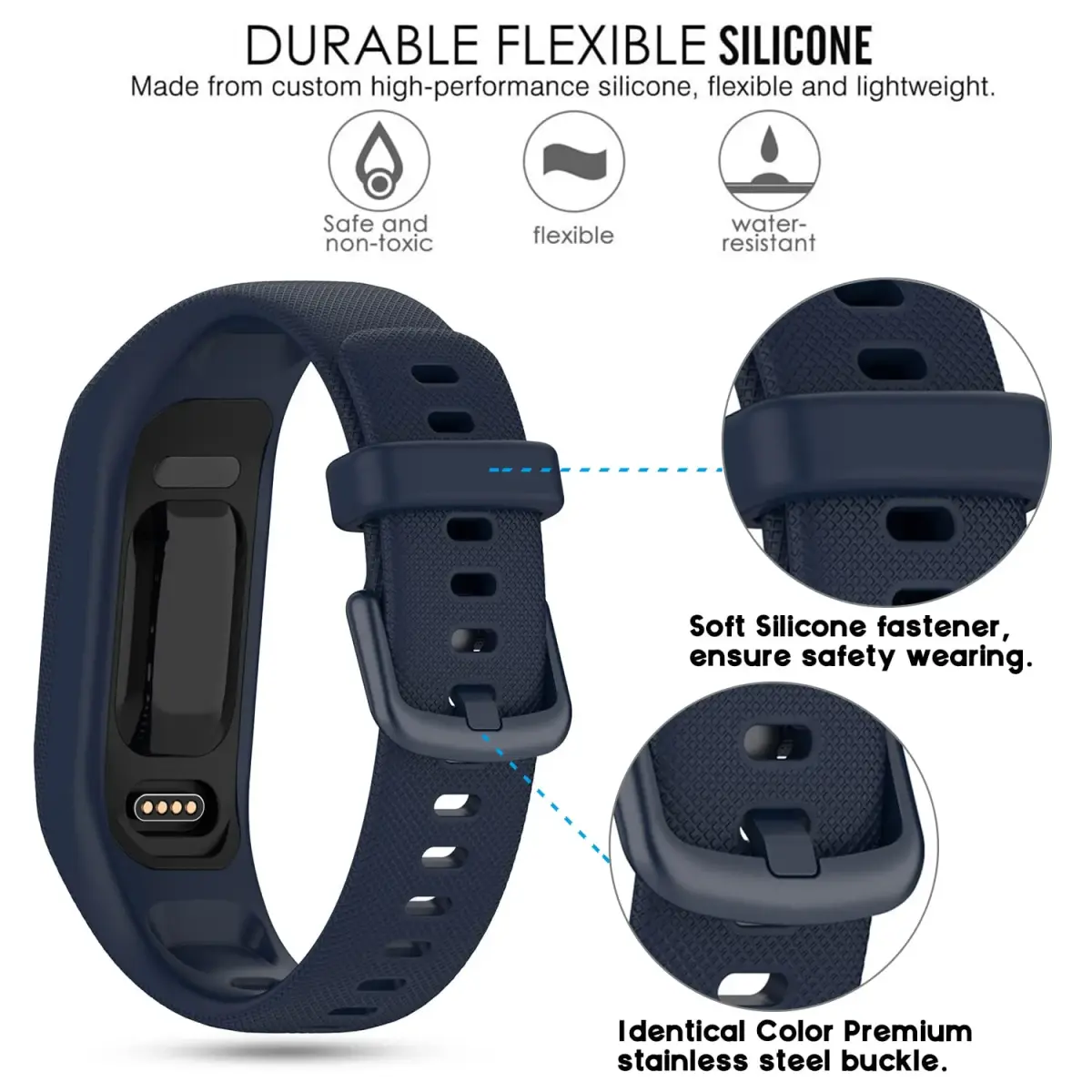 Gheper Soft Silicone Bands Compatible with Garmin Vivosmart 5 Straps 18mm (5.8"-8.5" Wrists) | 3-Pack Replacement Wristbands with Metal Clasp - view 3