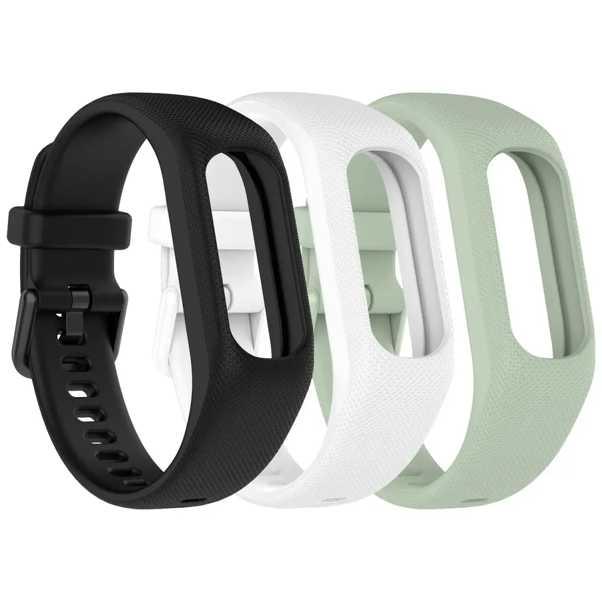 Gheper Soft Silicone Bands Compatible with Garmin Vivosmart 5 Straps 18mm (3 Pack, Black/White/Mint) | Secure Metal Clasp Buckle - main product image