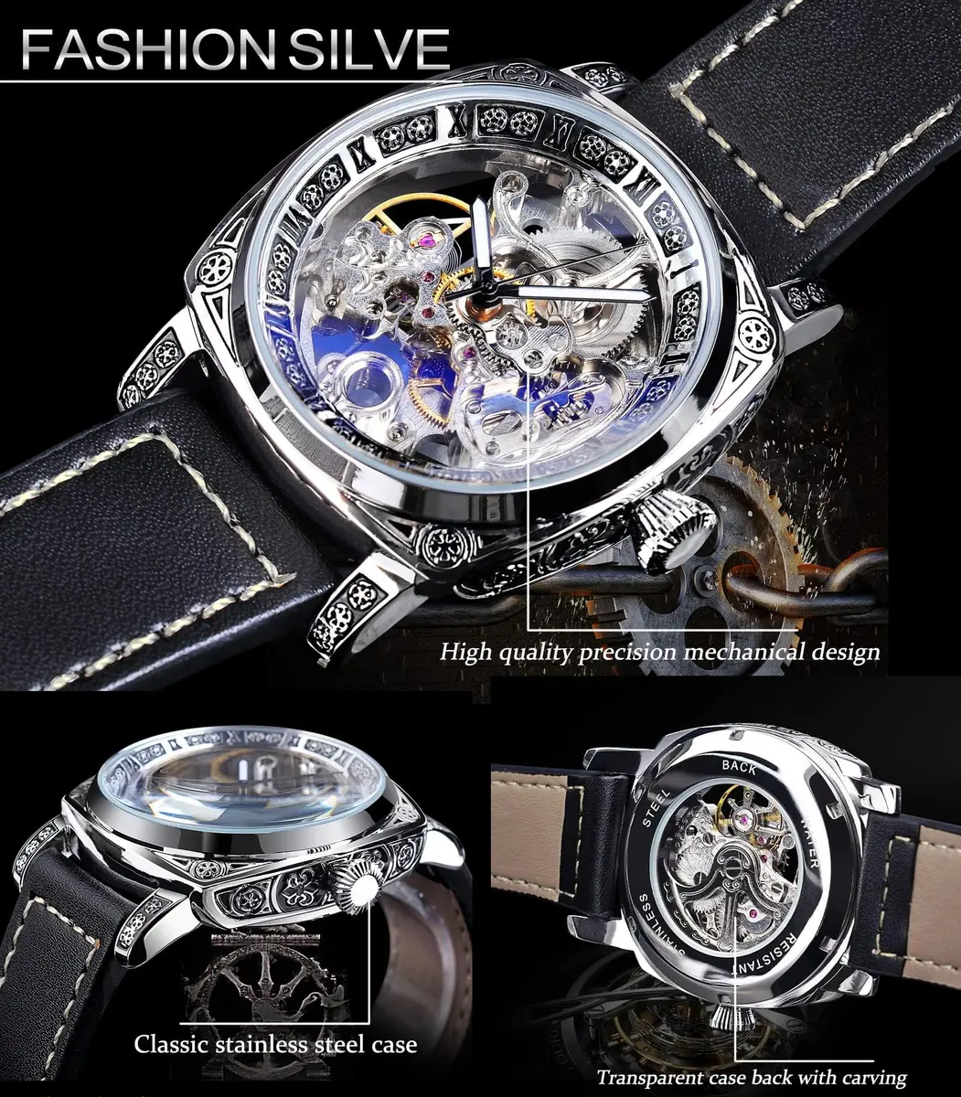 FORSINING Square Luxury Retro Mechanical Watch for Men 42mm (1.65in) | Automatic Self-Wind - view 4