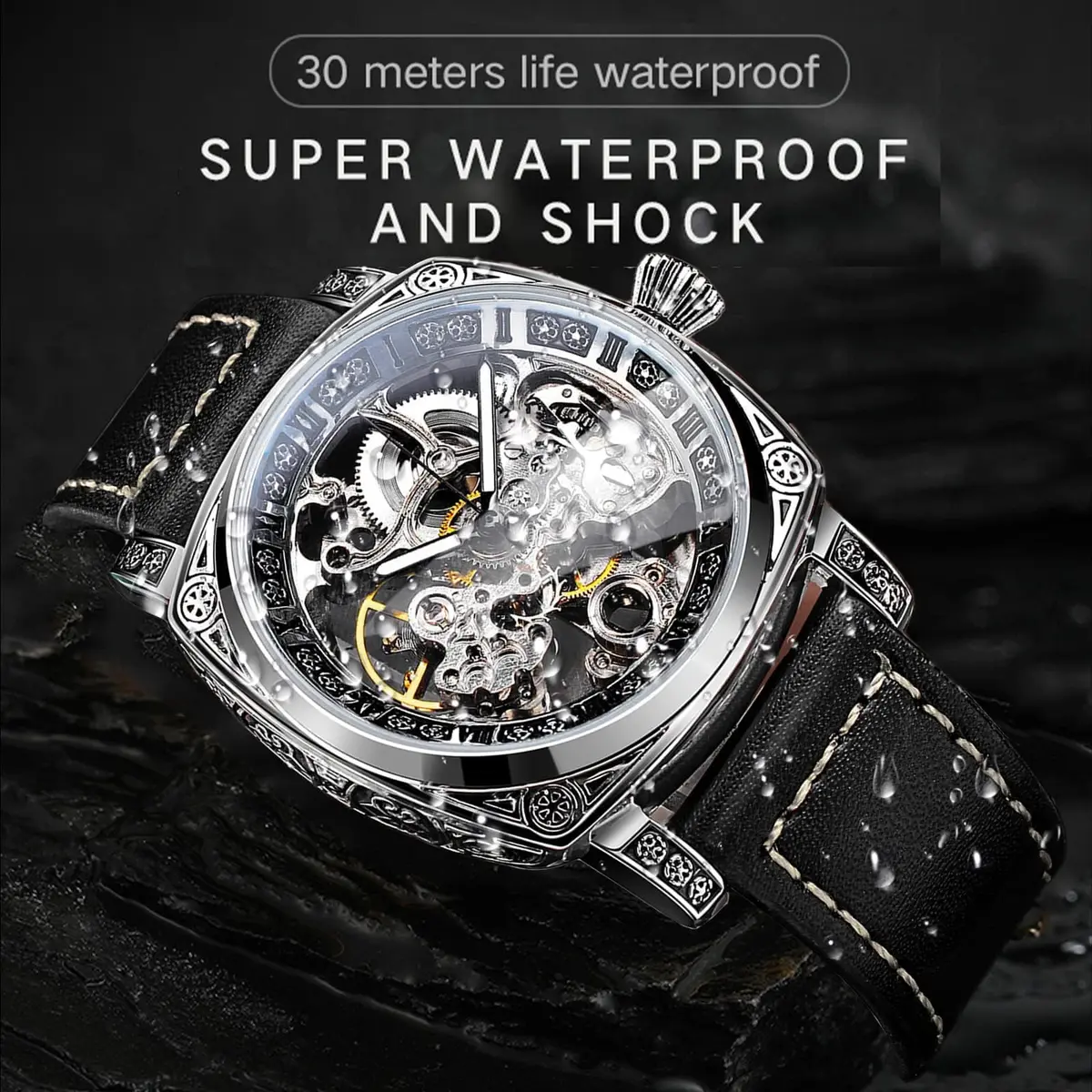 FORSINING Square Luxury Retro Mechanical Watch for Men 42mm (1.65in) | Automatic Self-Wind - view 5