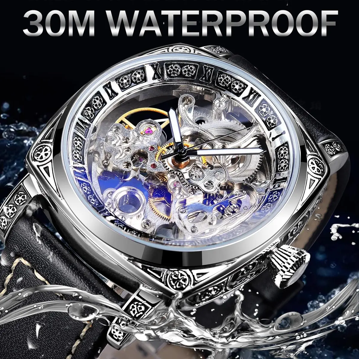 FORSINING Square Luxury Retro Mechanical Watch for Men 42mm (1.65in) | Automatic Self-Wind - view 7