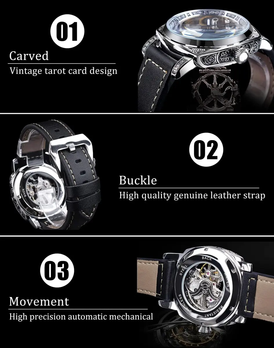 FORSINING Square Luxury Retro Mechanical Watch for Men 42mm (1.65in) | Automatic Self-Wind - view 9
