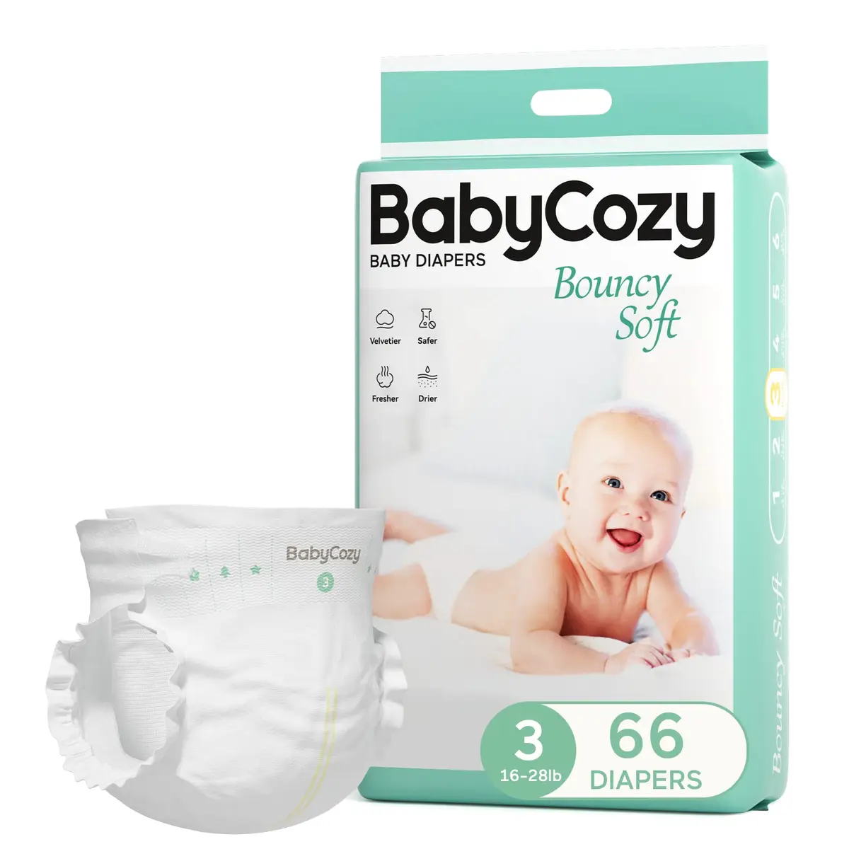 Babycozy Size 3 Disposable Diapers 16-28lb | Hypoallergenic & Eco-Friendly - main product image
