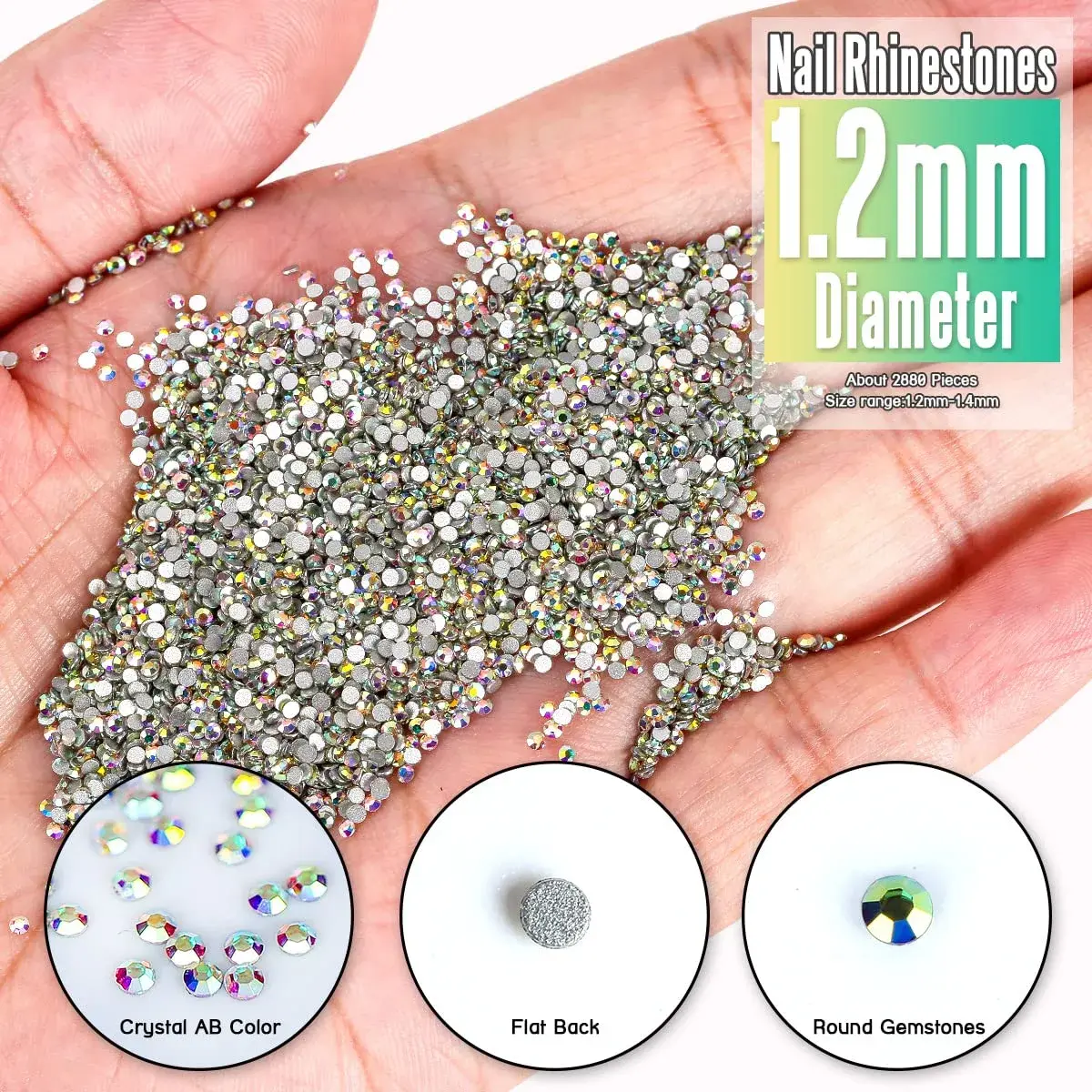Novani Glass Crystal AB Rhinestones SS3 (1.2mm) - 5760pcs | Sparkle Like Diamond Flatback Gems for Nail Art & Crafts - view 3