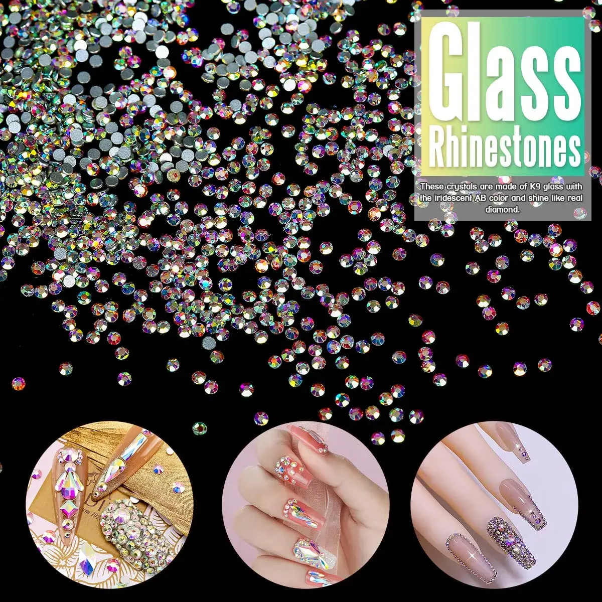 Novani Glass Crystal AB Rhinestones SS3 (1.2mm) - 5760pcs | Sparkle Like Diamond Flatback Gems for Nail Art & Crafts - view 4