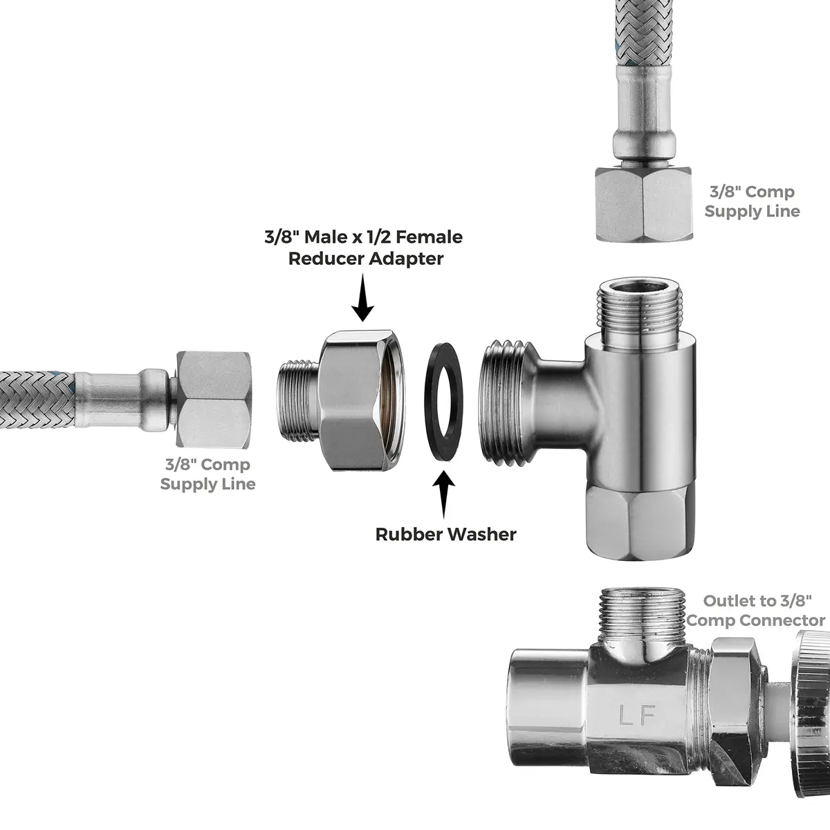 Stanweemix Water Line Adapter 1/2" Female to 3/8" Male | Stainless Steel, Rust-Resistant, 4 pcs - view 5