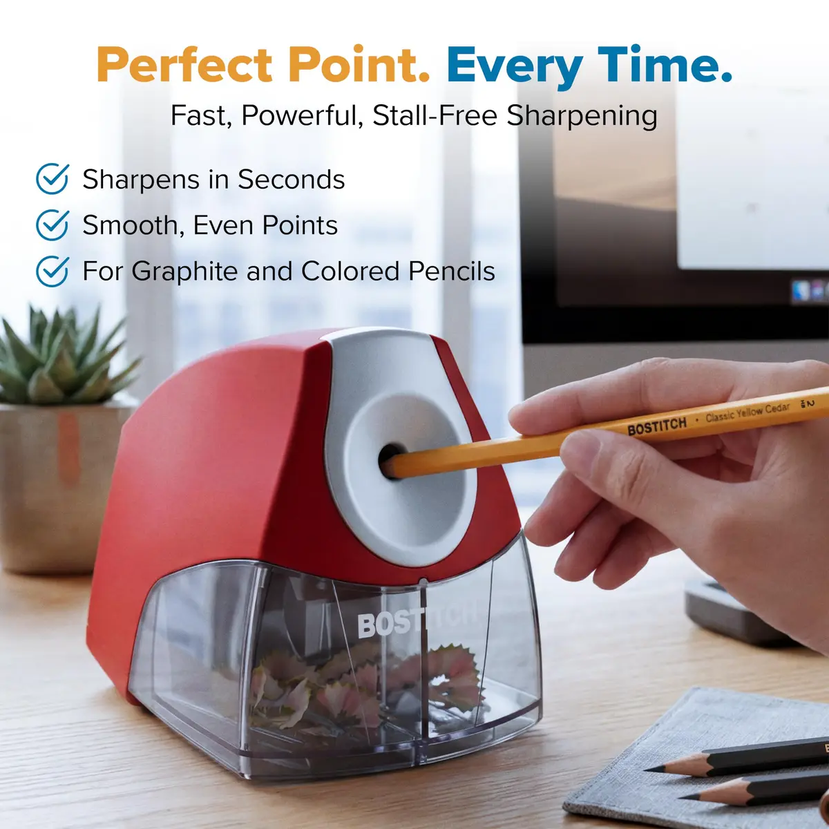 Bostitch Electric Pencil Sharpener for Classroom and Desk, Stall Free, Red | 7-Year Warranty - view 4
