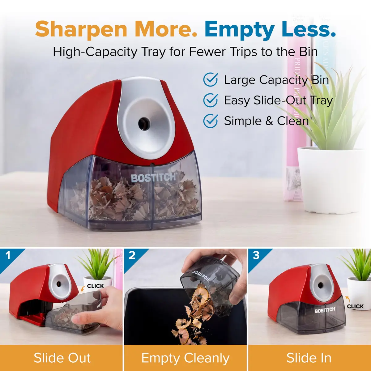 Bostitch Electric Pencil Sharpener for Classroom and Desk, Stall Free, Red | 7-Year Warranty - view 2
