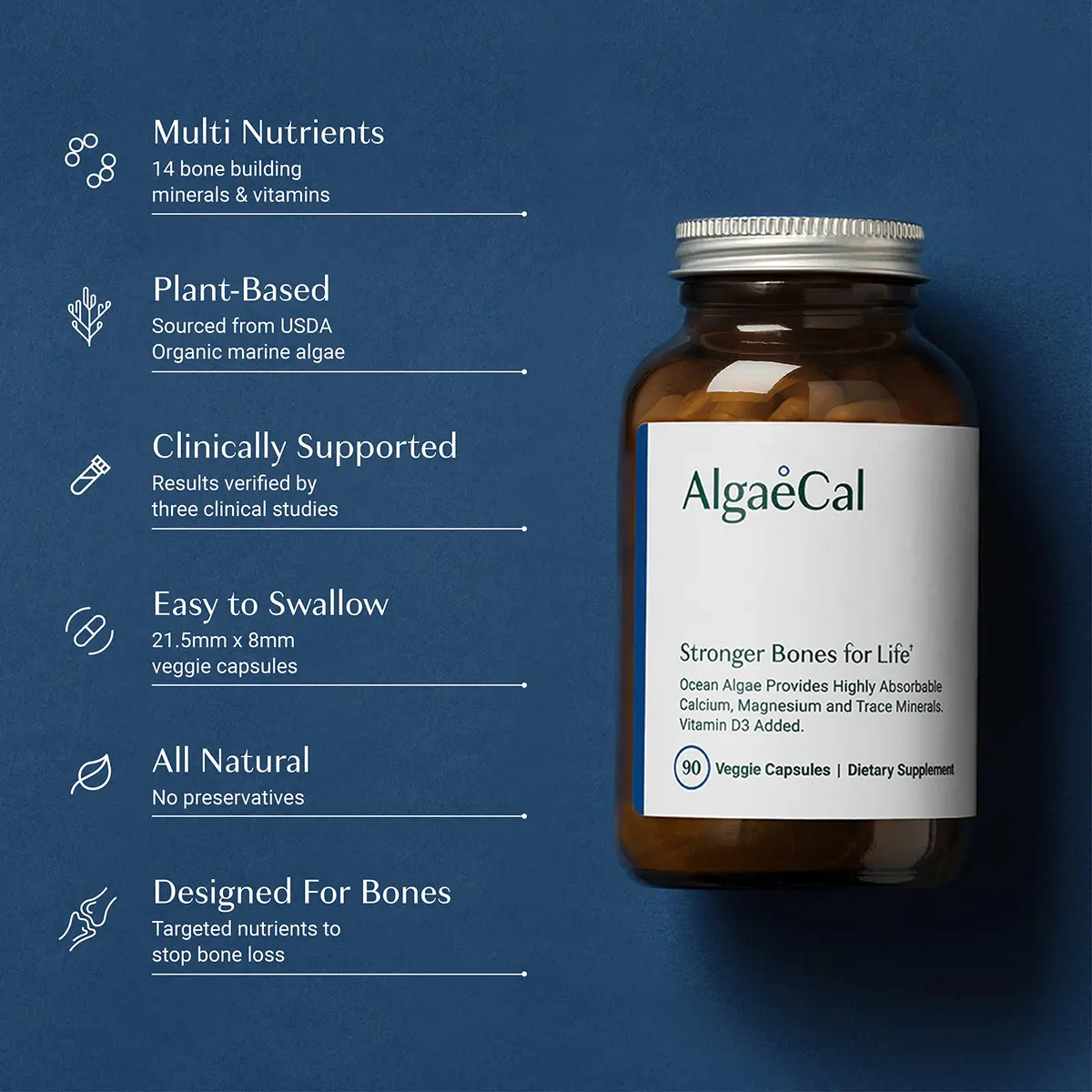 ALGAECAL Plant Based Calcium Supplement for Bone Strength, 90 Caps | Organic Red Algae Calcium & D3 for Bone Support - view 6