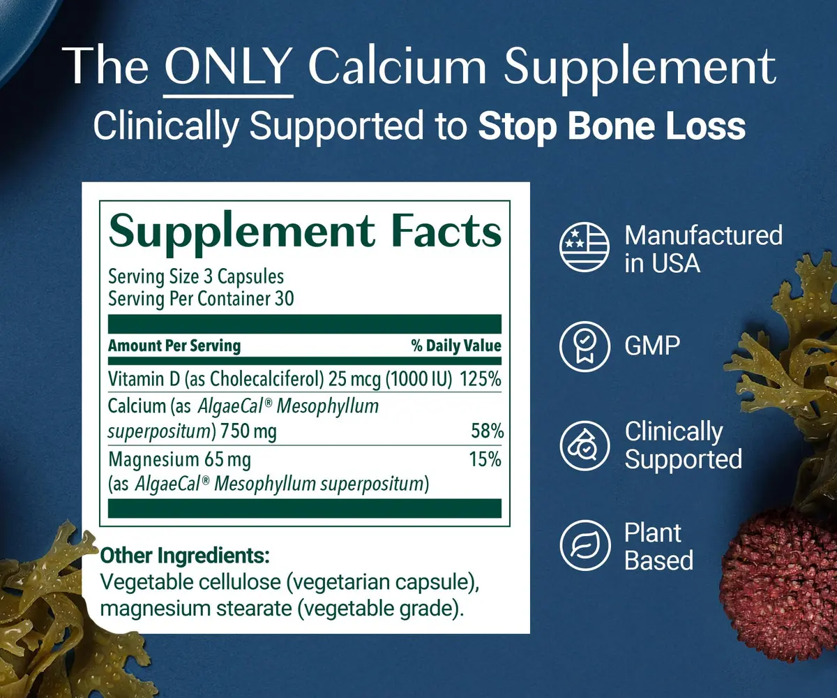 ALGAECAL Plant Based Calcium Supplement for Bone Strength, 90 Caps | Organic Red Algae Calcium & D3 for Bone Support - view 3