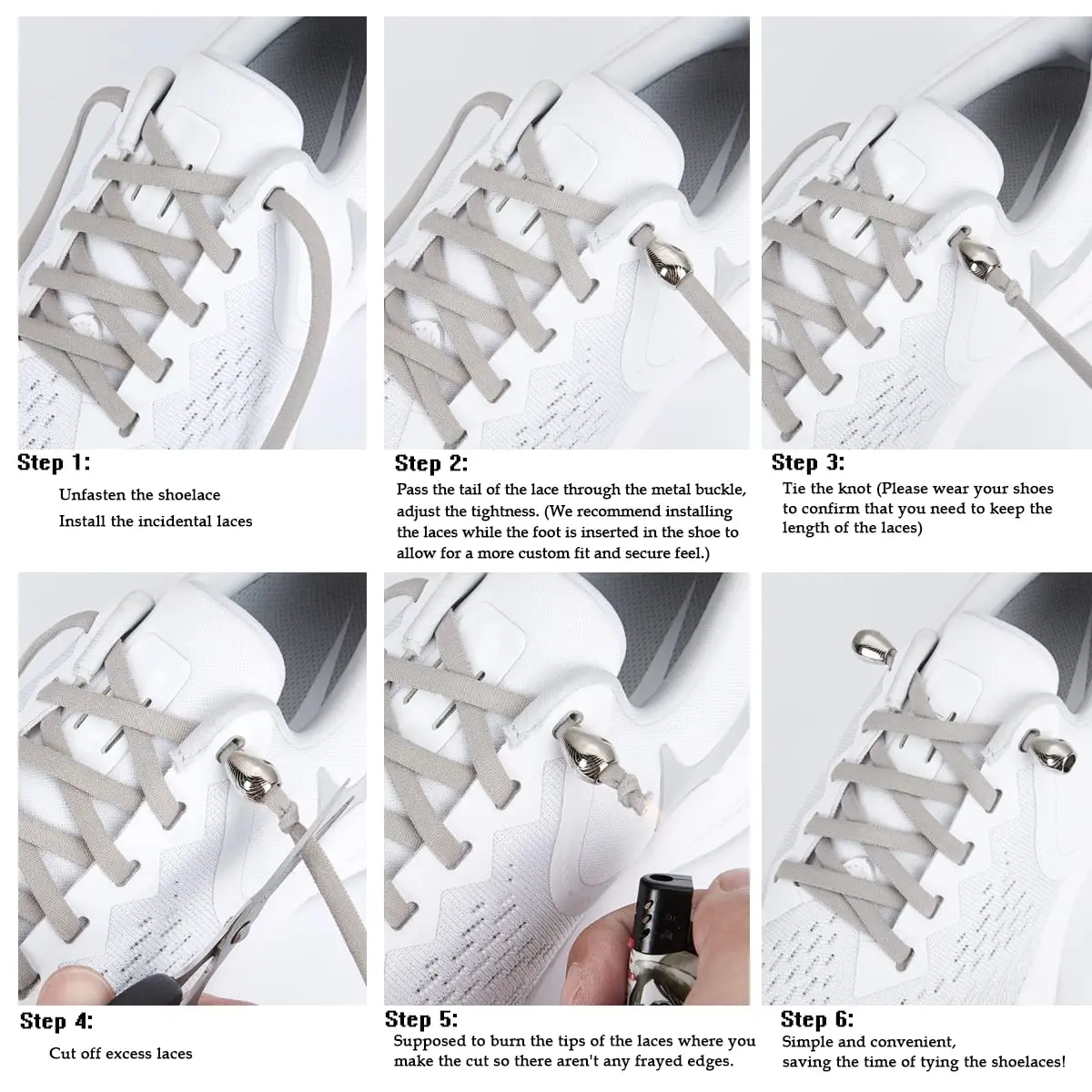 anan520 Tieless Elastic Shoe Laces | No Tie Slip-On Support for Kids & Adults, White - view 5
