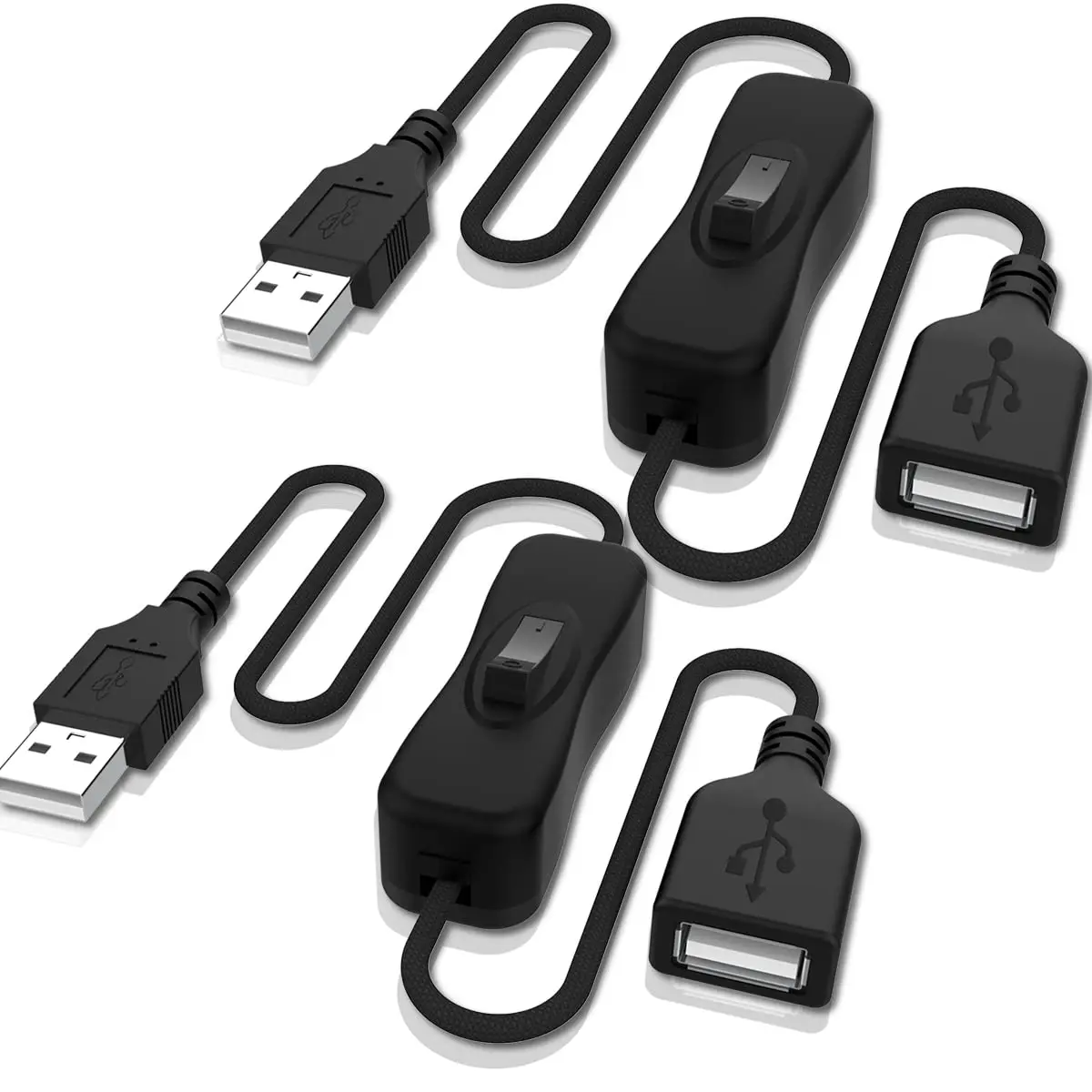ANDTOBO USB Extension Cable with On/Off Switch, 2 Pack, 100cm (3.3ft) | Adds Convenient Control to USB Devices - main product image