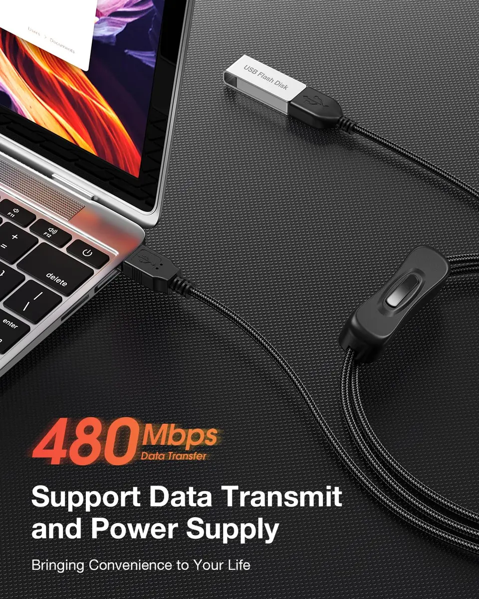 ANDTOBO USB Extension Cable with On/Off Switch, 2 Pack, 100cm (3.3ft) | Adds Convenient Control to USB Devices - view 2
