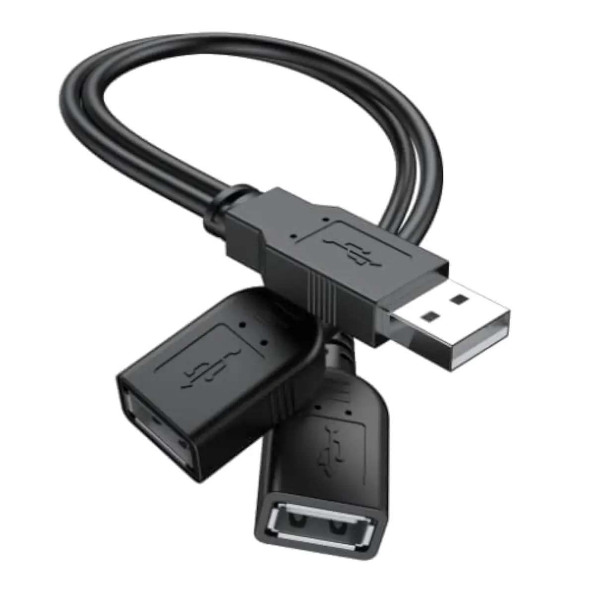 ANDTOBO USB 2.0 Y Splitter Cable 30cm (1 ft) Black | Dual USB Female to Male Extension Adapter - main product image