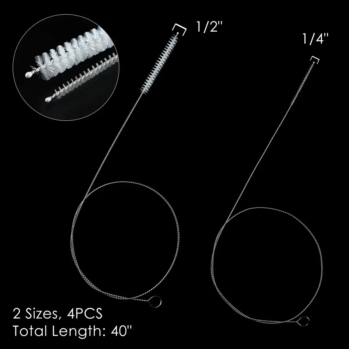 FOLUNUE 40-inch Cleaning Brush Set (4PCS) | Flexible Stainless Steel Handle for Straws, Drains, and Tubes - view 7