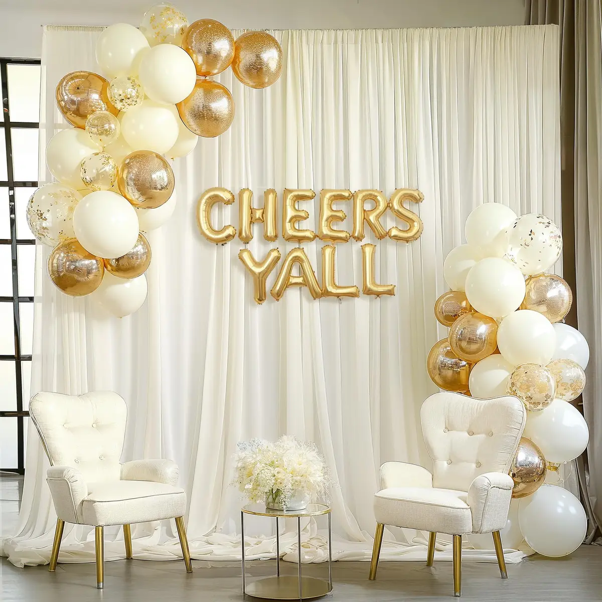 Wish Care 10ft x 10ft Ivory Sheer Chiffon Backdrop Curtain Drapes (2 Panels, 3m x 3m) | Wrinkle-Free Fabric for Weddings & Events - view 8