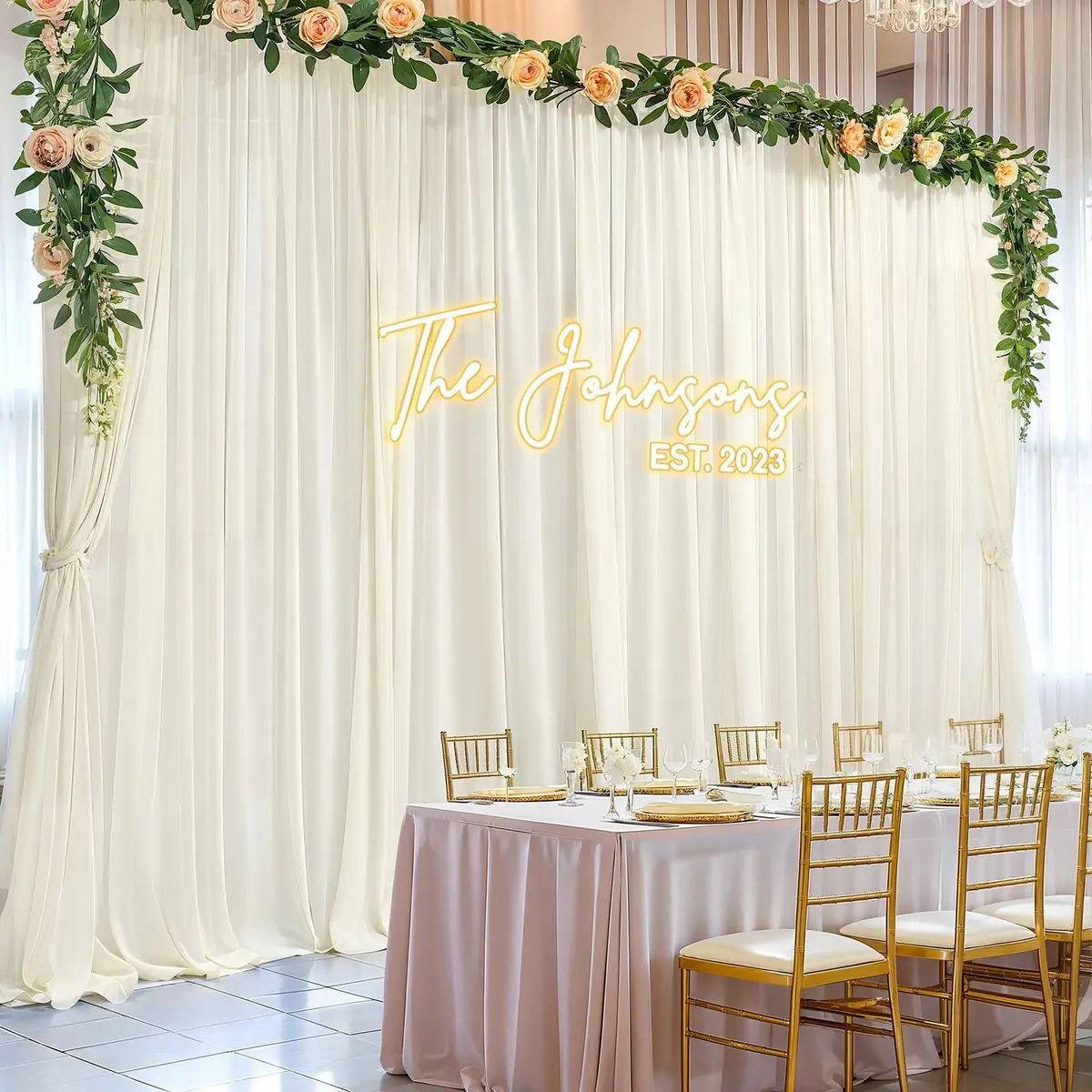 Wish Care 10ft x 10ft Ivory Sheer Chiffon Backdrop Curtain Drapes (2 Panels, 3m x 3m) | Wrinkle-Free Fabric for Weddings & Events - view 3