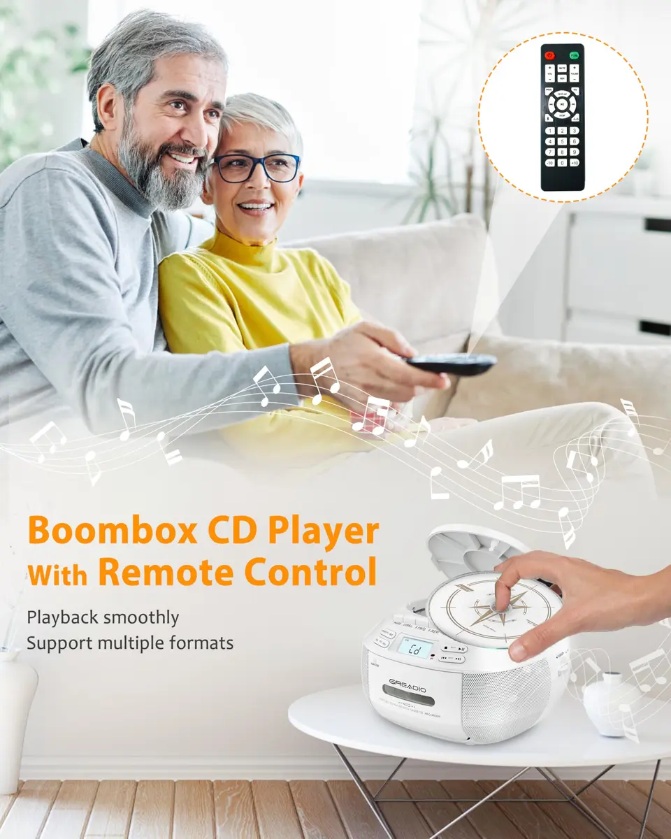 Greadio CD Player Boombox Cassette Player Combo with Bluetooth, AM/FM Radio | 3W Dual Speakers, Portable, Classic Design - view 2