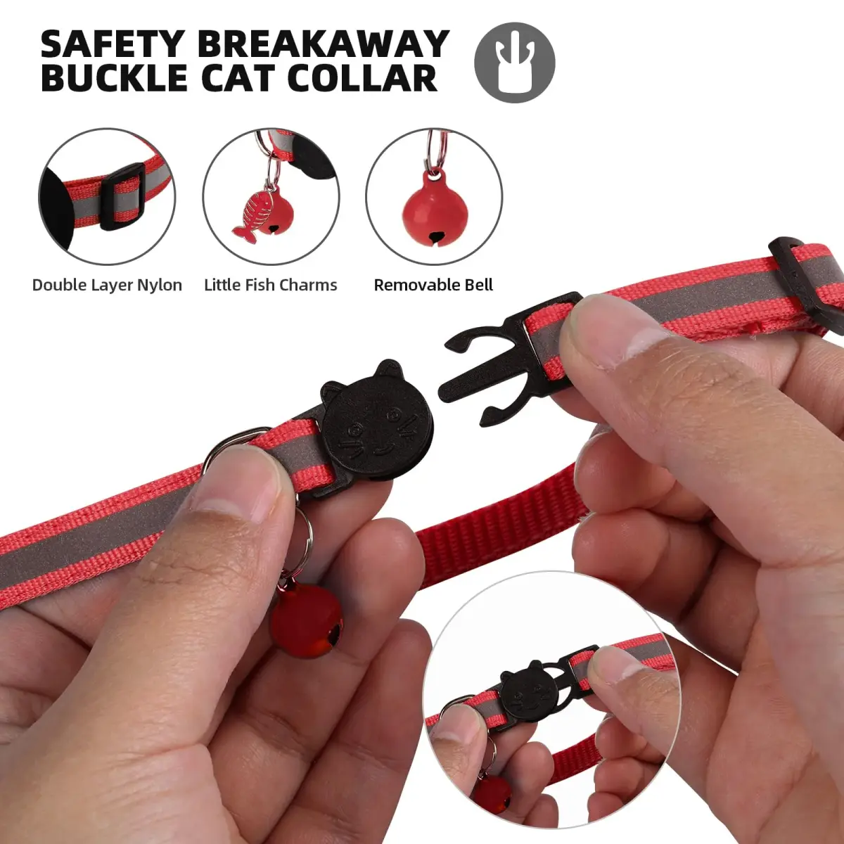 SimpleThings Red Airtag Cat Collar with Bell & Safety Buckle | Reflective Nylon, Adjustable 22-35cm - view 4