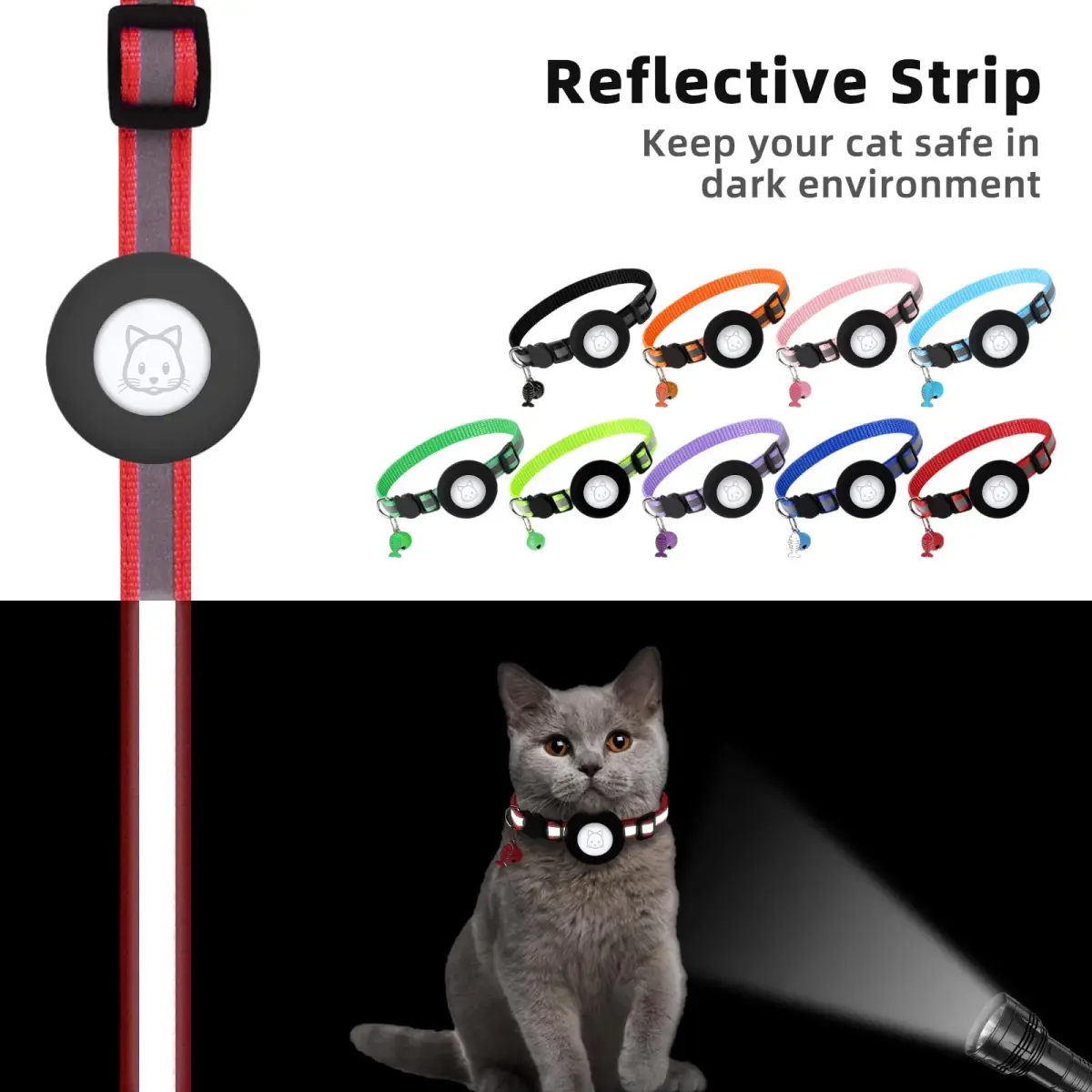 SimpleThings Red Airtag Cat Collar with Bell & Safety Buckle | Reflective Nylon, Adjustable 22-35cm - view 5