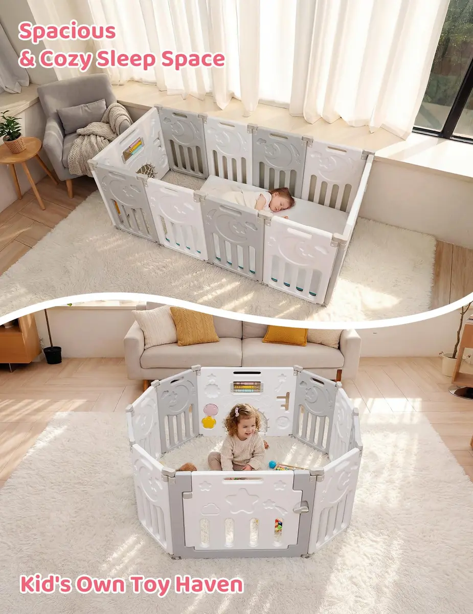 Dripex Baby Playpen 10-Panel Foldable Grey White | Safe, Adjustable & Educational Play Area - view 6