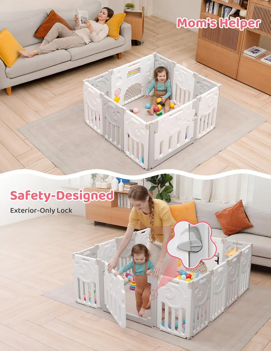 Dripex Baby Playpen 10-Panel Foldable Grey White | Safe, Adjustable & Educational Play Area - view 7