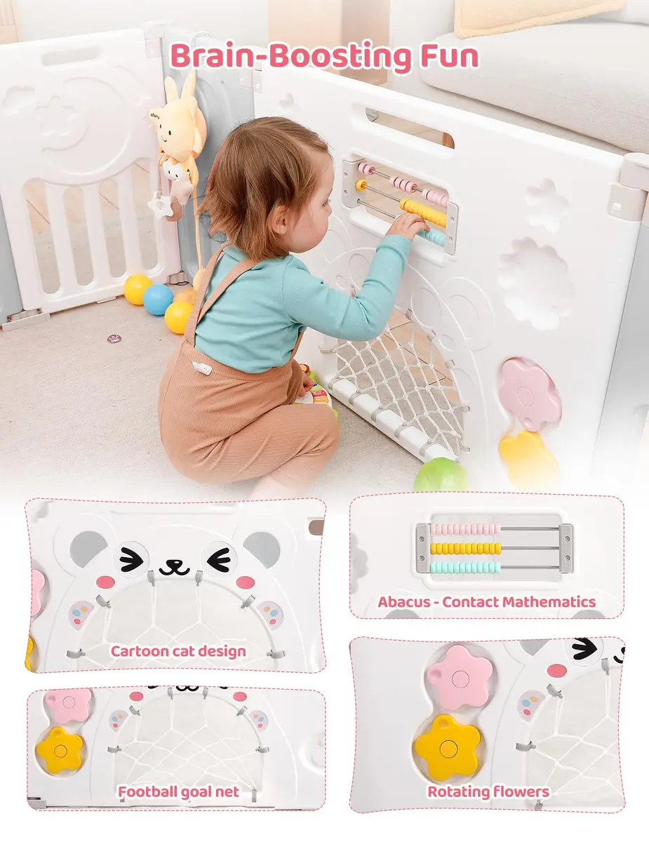 Dripex Baby Playpen 10-Panel Foldable Grey White | Safe, Adjustable & Educational Play Area - view 8