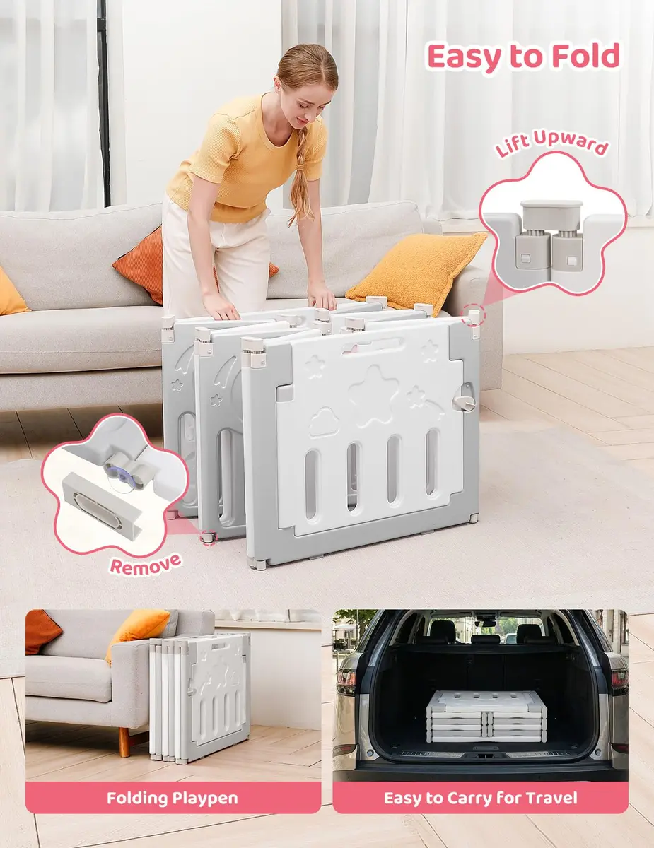 Dripex Baby Playpen 10-Panel Foldable Grey White | Safe, Adjustable & Educational Play Area - view 3