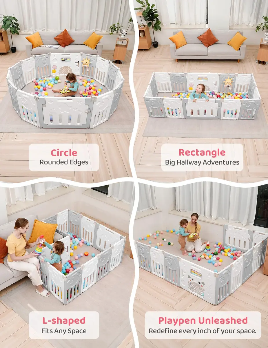 Dripex Baby Playpen 10-Panel Foldable Grey White | Safe, Adjustable & Educational Play Area - view 4