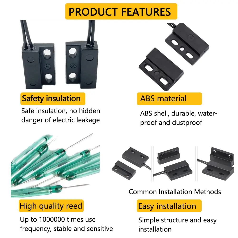 AOAUTO Magnetic Reed Switch 23mm x 14mm x 6mm | Normally Open Wired Door Sensor 2-Pack - view 4