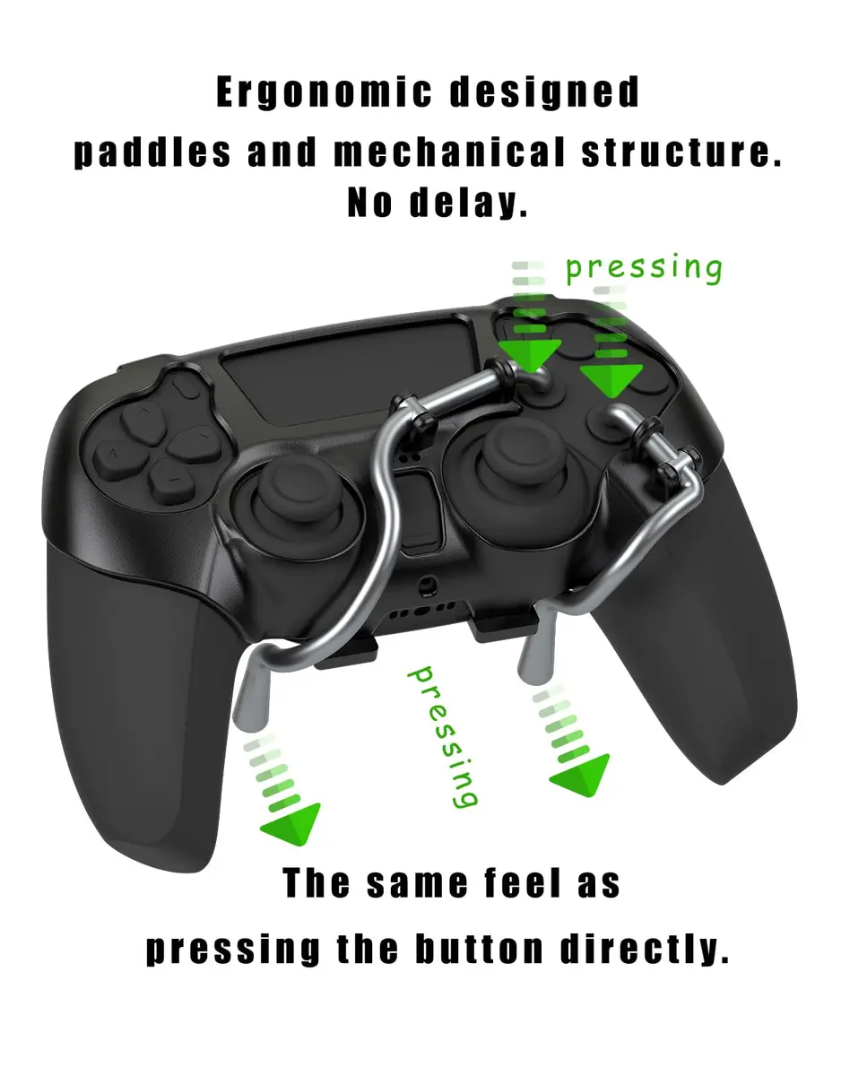 EXknight Leverback FPS Mechanical Paddles Attachment for PS5 Controller | Ergonomic Back Buttons (Black) - view 3