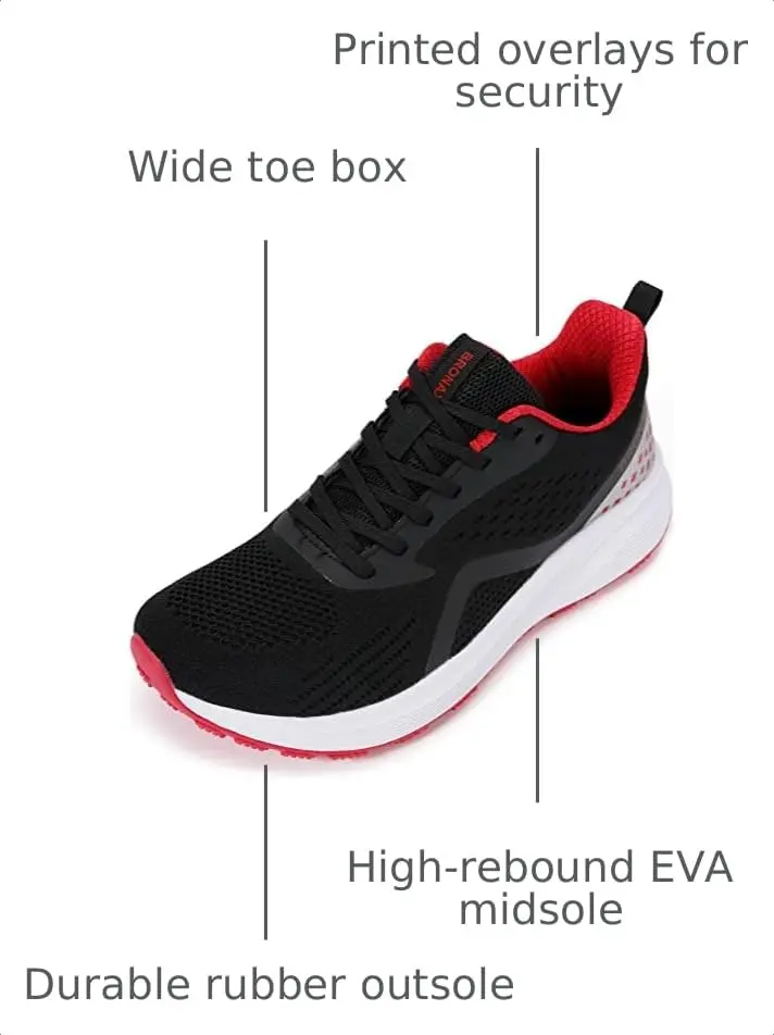 BRONAX Men's Wide Toe Box Tennis Shoes 12 Black Red | Supportive, Breathable & Durable for Active Men - view 4
