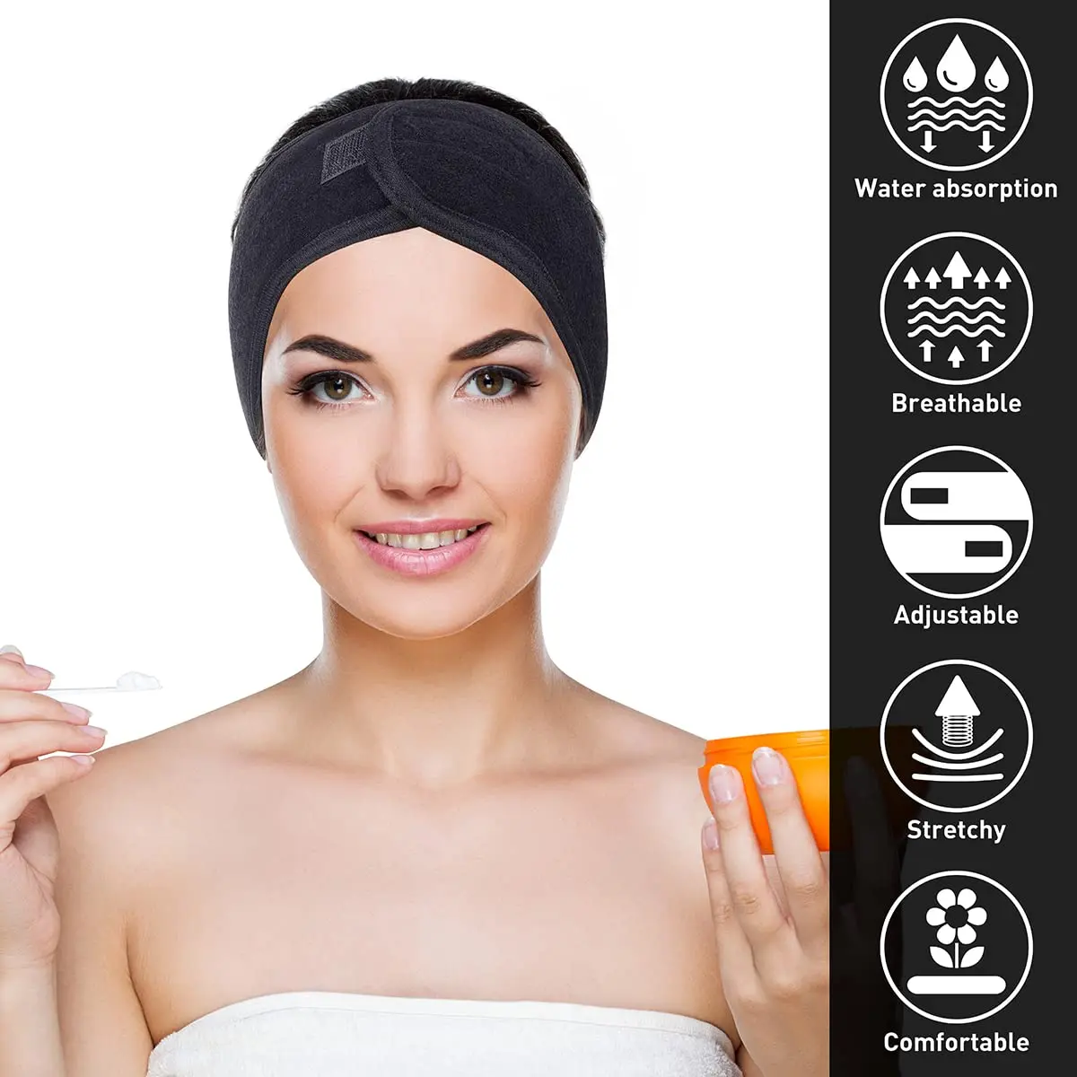 Denfany Soft Terry Cloth Spa Headband | Adjustable & Absorbent for Face Washing, Yoga, Makeup Removal - view 5