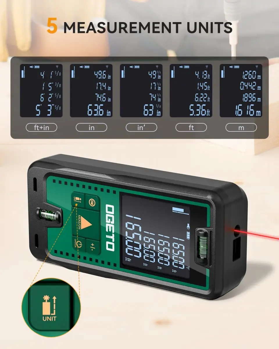 Ogeto Laser Distance Meter 165ft (50m) with Dual Bubble Levels & Pythagorean Mode | Accurate Digital Measuring Tool - view 6