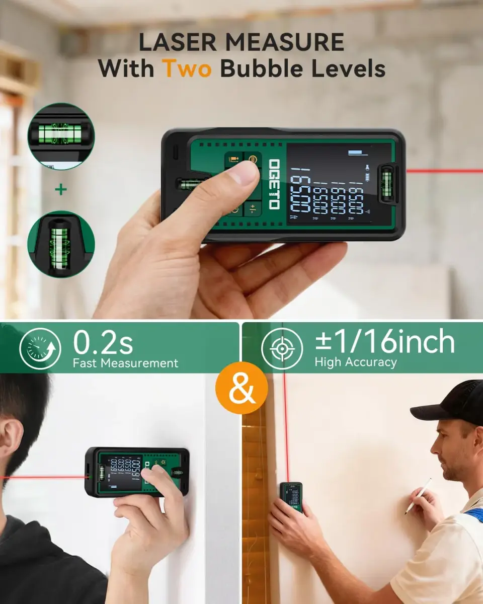 Ogeto Laser Distance Meter 165ft (50m) with Dual Bubble Levels & Pythagorean Mode | Accurate Digital Measuring Tool - view 2