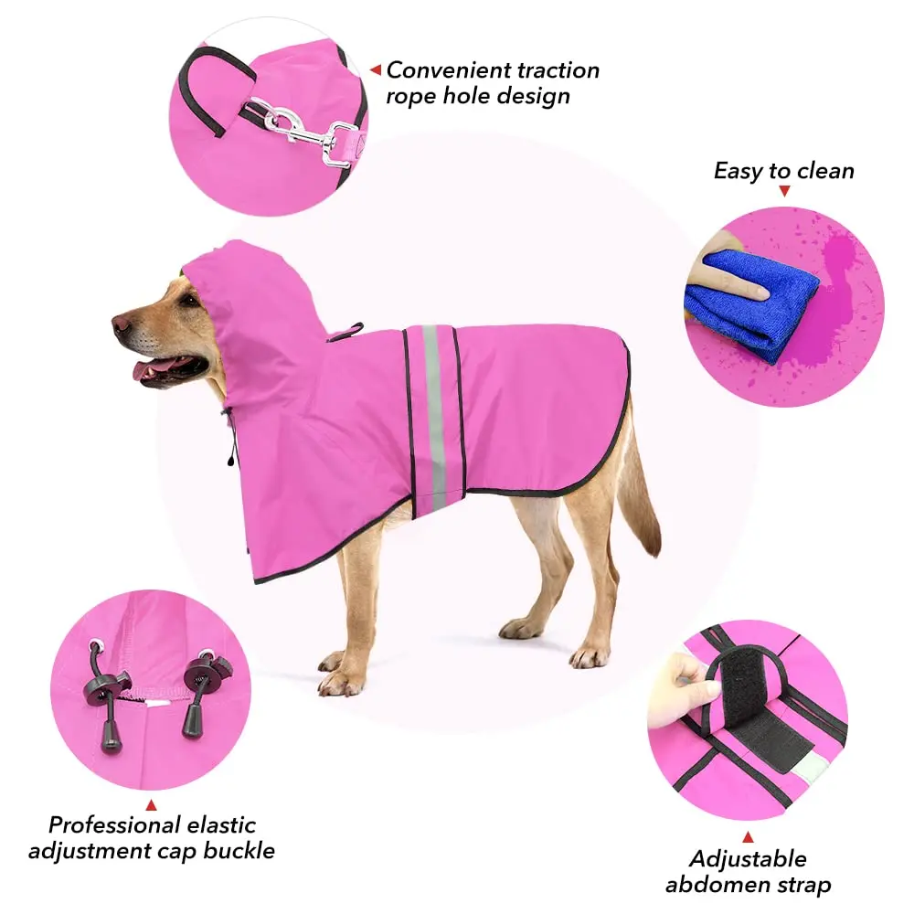 Ezierfy Reflective Dog Rain Coat - Waterproof Adjustable Pet Rain Jacket, Lightweight Dog Hooded Poncho Raincoat for Large Dogs | Safety & Comfort - view 6