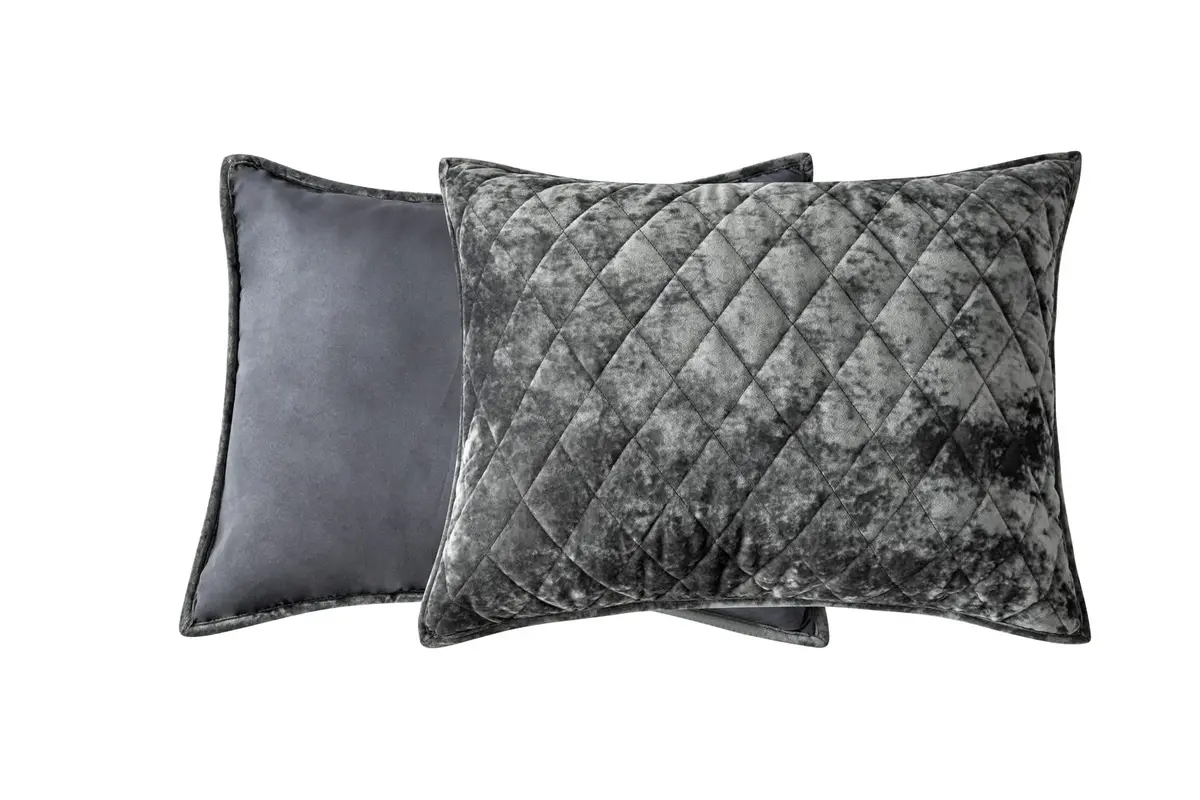 Fredsure Distressed Velvet Quilt Set, 3 Pieces Grey King | Luxurious & All-Season Comfort - view 6