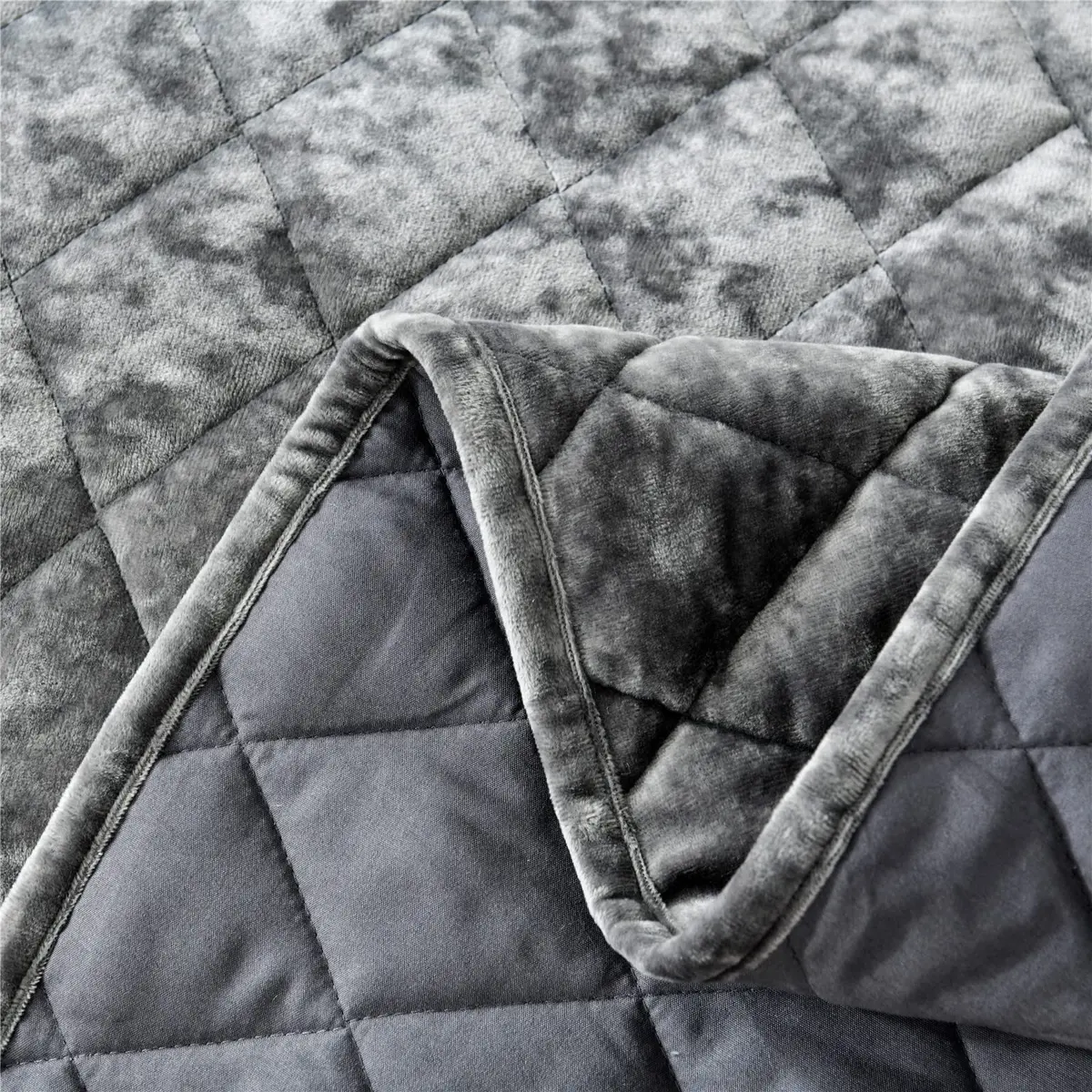 Fredsure Distressed Velvet Quilt Set, 3 Pieces Grey King | Luxurious & All-Season Comfort - view 4
