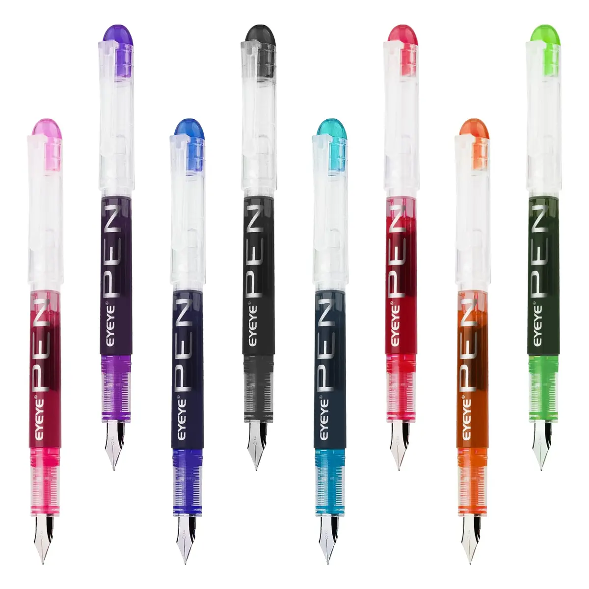 EYEYE Fountain Pens for Writing, Fine Nib, Clear Barrel | Assorted Colors, 0.5mm, Disposable, Smooth Ink - view 2