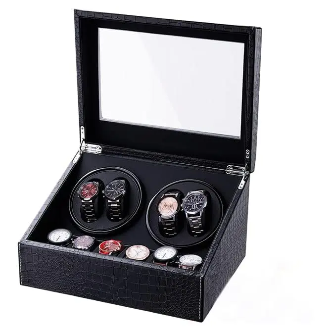 LALAHOO Watch Winder for Automatic Watches, Ultra Quiet Motor, 4 Automatic & 6 Extra Storage, PU Leather Crocodile Style | Perfect for Watch Enthusiasts - view 2