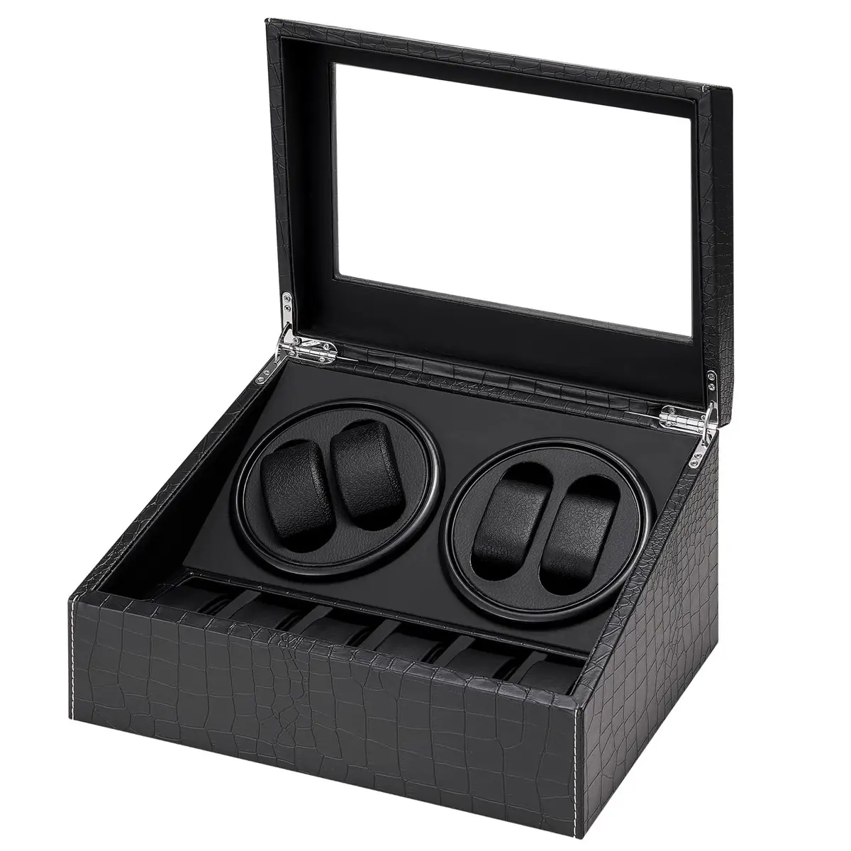 LALAHOO Watch Winder for Automatic Watches, Ultra Quiet Motor, 4 Automatic & 6 Extra Storage, PU Leather Crocodile Style | Perfect for Watch Enthusiasts - view 8