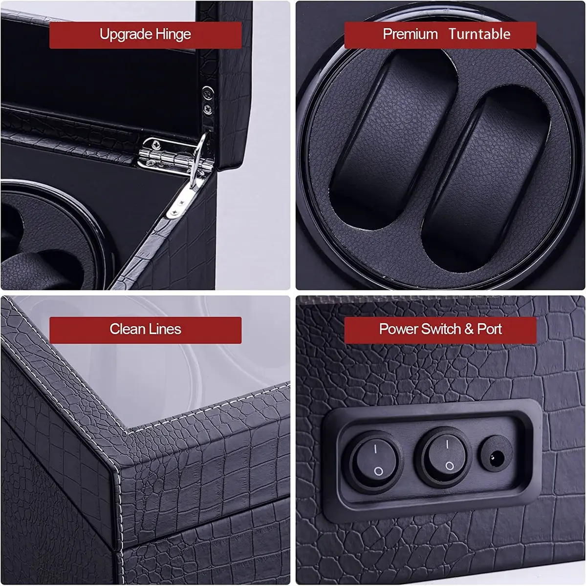 LALAHOO Watch Winder for Automatic Watches, Ultra Quiet Motor, 4 Automatic & 6 Extra Storage, PU Leather Crocodile Style | Perfect for Watch Enthusiasts - view 9