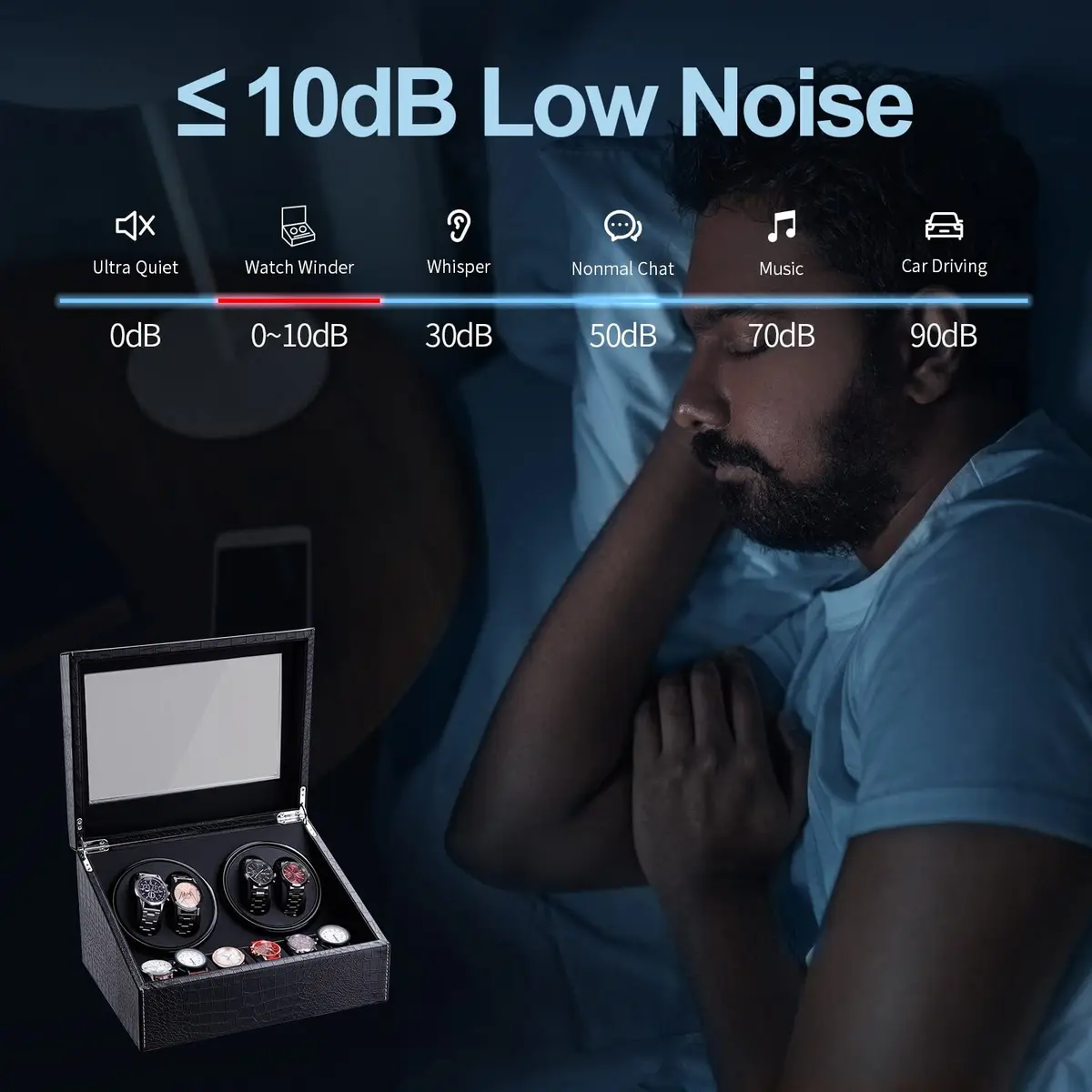 LALAHOO Watch Winder for Automatic Watches, Ultra Quiet Motor, 4 Automatic & 6 Extra Storage, PU Leather Crocodile Style | Perfect for Watch Enthusiasts - view 4