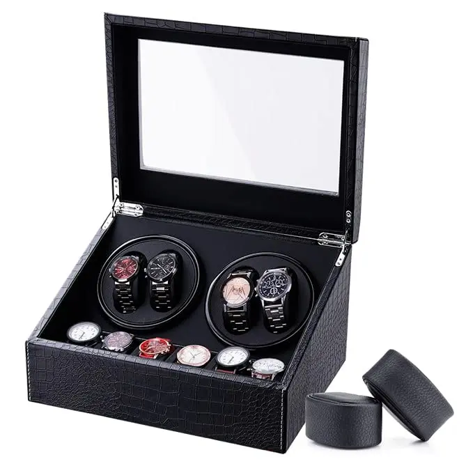 LALAHOO Watch Winder for Automatic Watches, Ultra Quiet Motor, 4 Automatic & 6 Extra Storage, PU Leather Crocodile Style | Perfect for Watch Enthusiasts - view 6