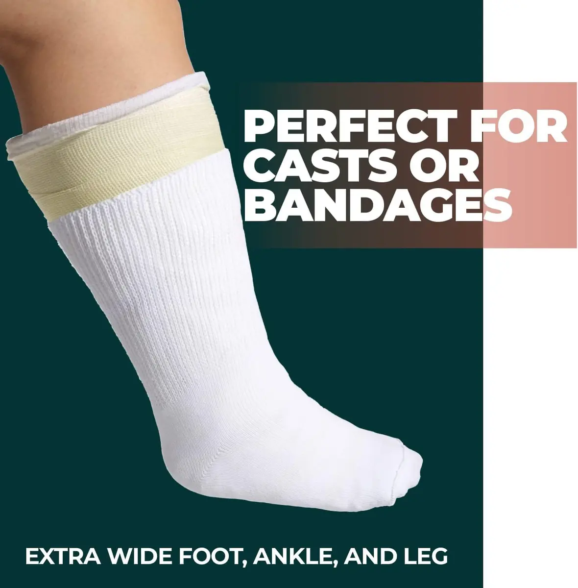 FORTIVO Extra Wide Socks for Swollen Feet | Diabetic Hospital Socks for Men & Women, Non Slip, 2 Pairs, 30" - view 6