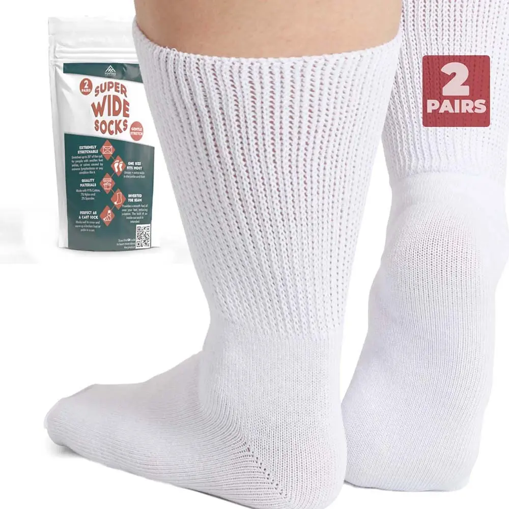 FORTIVO Extra Wide Socks for Swollen Feet | Diabetic Hospital Socks for Men & Women, Non Slip, 2 Pairs, 30" - view 7