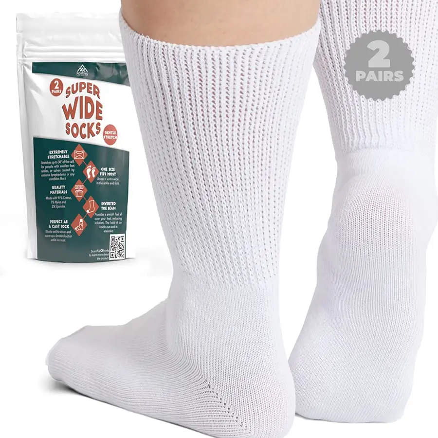 FORTIVO Extra Wide Socks for Swollen Feet | Diabetic Hospital Socks for Men & Women, Non Slip, 2 Pairs, 30" - view 9